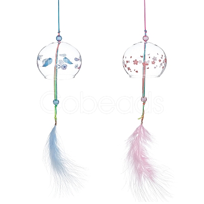 2Pcs 2 Colors Japanese Wind Chimes Glass Wind Bells Handmade Pendants for Birthday Gift and Home Decors HJEW-BC0001-04-1