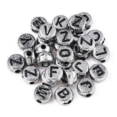 Plated Acrylic Horizontal Hole Letter Beads PACR-Q099-M03-S-1