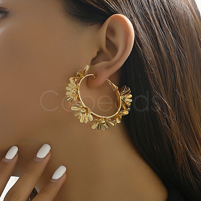 Luxurious Brass Flower Hoop Earrings NZ6033-1