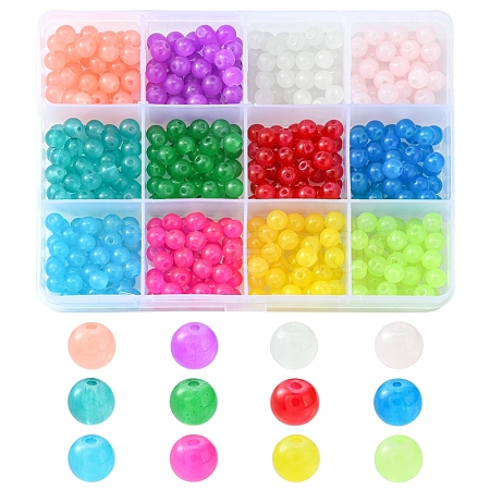 480Pcs 12 Colors Baking Paint Imitation Jade Glass Round Bead Strands DGLA-FS0001-01-1