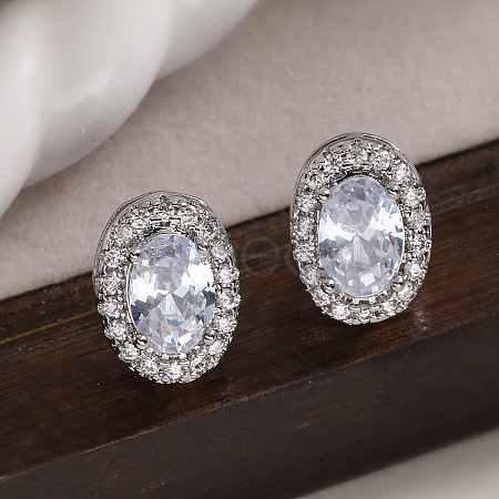 Brass Micro Pave Clear Cubic Zirconia Stud Earrings LS-EJEW-Z128-01P-03-1