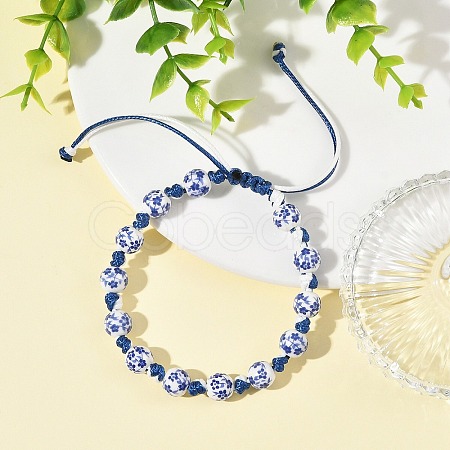 Handmade Flower Printed Porcelain Ceramic Braided Beaded Bracelets for Women BJEW-JB14194-1