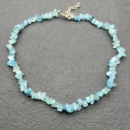 Light Blue Cat Eye Chip Beaded Necklaces for Women IW6789-68-1