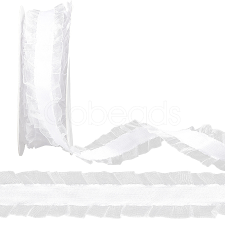10 Yards Polyester Pleated Lace Trim OCOR-WH0080-93A-1