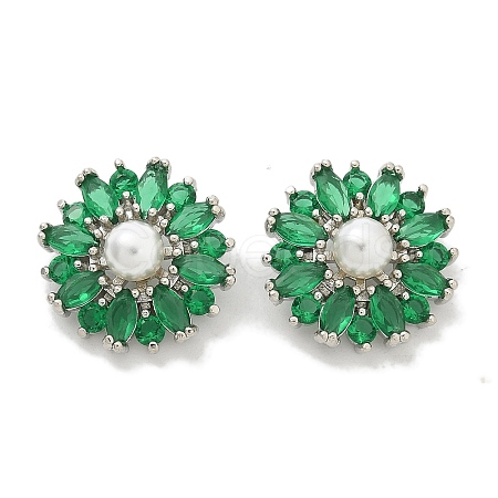 Rack Plating Brass Micro Pave Cubic Zirconia Buttons KK-K293-09P-02-1