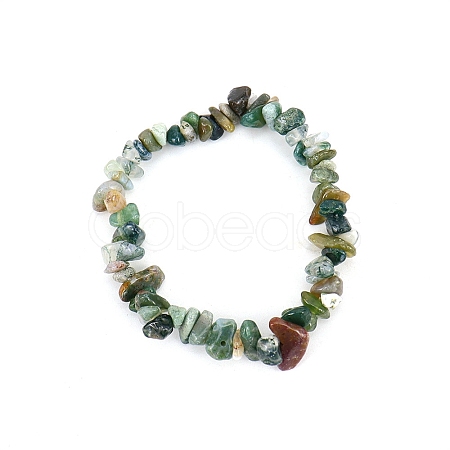 Natural Moss Agate Chips Beaded Stretch Bracelet for Women PW-WG72437-16-1