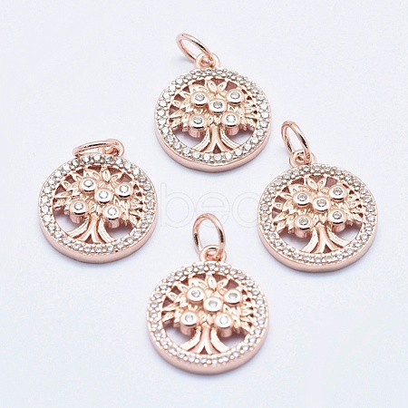 Brass Micro Pave Clear Cubic Zirconia Charms ZIRC-J040-10RG-NR-1
