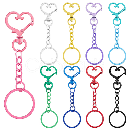 45Pcs 9 Colors Heart Alloy Baking Paint Swivel Clasps and Iron Rings KEYC-GA00015-1