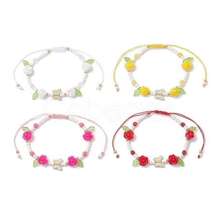 Glass Seed Bead and Resin Braided Bead Bracelets for Women BJEW-MZ00237-1