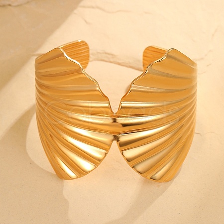 304 Stainless Steel Cuff Bangles for Women BJEW-G750-01G-1