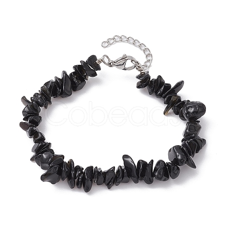 Natural Obsidian Chips Beaded Bracelet BJEW-JB09686-04-1