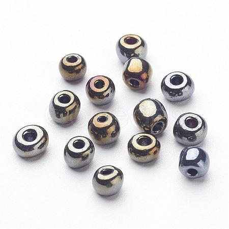 6/0 Electroplated Metallic Colours Round Glass Seed Beads X-SEED-A009-4mm-602-1