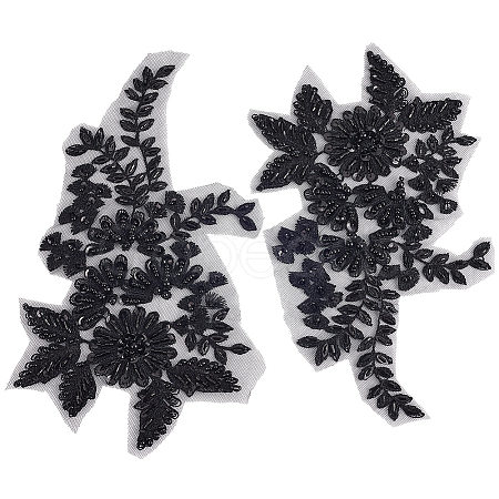 1Pair Polyester Paillette Embroidered Cloth Sew on Patches PATC-CY0001-02-1
