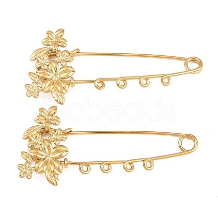 Flower 304 Stainless Steel Safety Pins Brooch Findings SA-CBA098D-14A-G04-1
