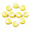 Handmade Polymer Clay Beads, Flat Round with Yin Yang, Yellow, 9~10x9~10x4~7mm, Hole: 2mm