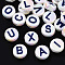 UV Plating Enamel Acrylic Beads, Iridescent, Mixed Letter, Flat Round, Prussian Blue, 15x7mm, Hole: 2.2mm