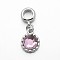 Platinum Plated Alloy Acrylic Rhinestone Large Hole European Dangle Flat Round Charms, Pink, 27mm, Hole: 5mm