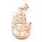 304 Stainless Steel Pendants, Sandblasting Effect, Palm with Eye, Matte Rose Gold Color, 35x20x3.5mm, Hole: 7x3mm