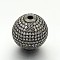 Brass Micro Pave Cubic Zirconia Round Beads, Cadmium Free & Lead Free, Clear, Gunmetal, 20mm, Hole: 3mm