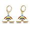 Brass Enamel Huggie Hoop Earrings, Nickel Free, Rainbow, Real 16K Gold Plated, Colorful, 29.5x20mm, Pin: 1mm