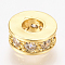 Brass Micro Pave Cubic Zirconia Beads, Flat Round, Clear, Golden, 7x3mm, Hole: 3mm