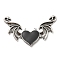 Halloween Alloy Enamel Big Pendants, Antique Silver, Devil Heart Wings Charms, Black, 32.5x54x3mm, Hole: 1.4mm & 1.2mm