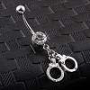 Piercing Jewelry Real Platinum Plated Brass Rhinestone Handcuffs Navel Ring Belly Rings AJEW-EE0001-36-2