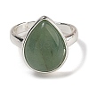 Natural Green Aventurine Teardrop Adjustable Rings RJEW-K371-08S-23-3