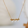 Three Round Glass Pearl Horizontal Bar Pendant 304 Stainless Steel Cable Chain Necklaces for Women WG28E74-01-5