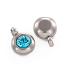 Trendy Original Color 304 Stainless Steel Grade A Rhinestone Flat Round Charm Pendants RB-M030-06N-2