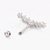 Brass Micro Pave Clear Cubic Zirconia Barbell Cartilage Earrings X-AJEW-P017-09P-2