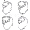 4Pcs 4 Styles Brass Micro Pave Cubic Zirconia Adjustable Rings Settings KK-BBC0024-14A-1