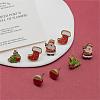 4 Pairs Santa Claus & Holly Leaves & Christmas Socking Printed Wood Stud Earrings EJEW-OY001-02-3