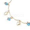 3Pcs 3 Styles Handmade Evil Eye Lampwork & Stainless Steel Moon Heart Leaf Tassel 304 Stainless Steel Curved Bar Link Chain Anklets for Women AJEW-AN00742-6
