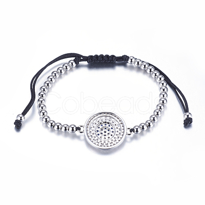 Adjustable Brass Braided Beaded Bracelets BJEW-F282-29-RS-1