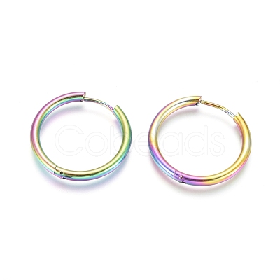 Ion Plating(IP) 304 Stainless Steel Huggie Hoop Earrings EJEW-F111B-25mm-Y-1