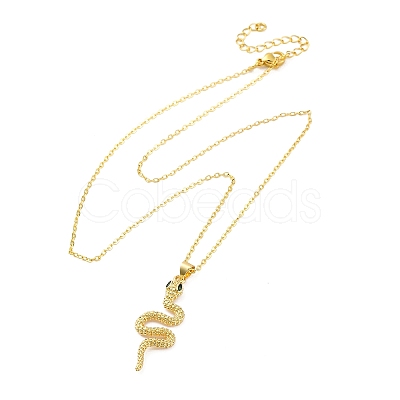Brass Micro Pave Green Cubic Zirconia Snake Pendant Necklaces NJEW-S438-02E-G-1
