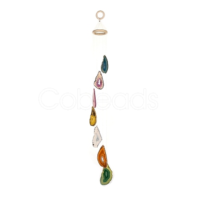 Chakra Natural Dyed Agate Piece Hanging Ornament HJEW-R126-01A-1