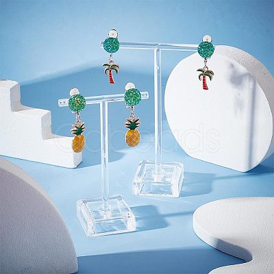 ARRICRAFT 4 Pairs 2 Style Coconut Tree & Pineapple Enamel Dangle Clip-on Earring EJEW-AR0001-08-1