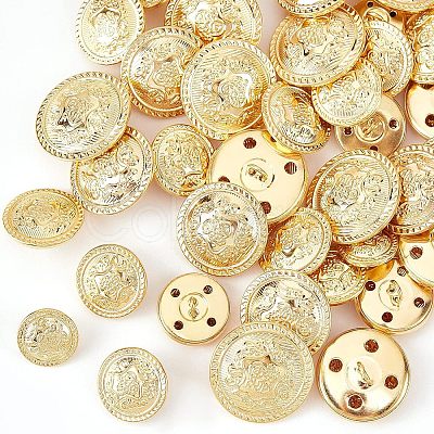 Olycraft 50Pcs 5 Style 4-Hole Brass Buttons BUTT-OC0001-18-1