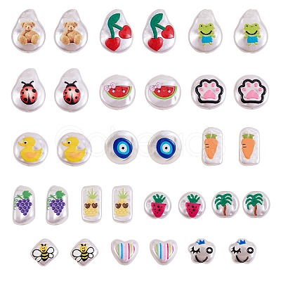 32Pcs 16 Style 3D Printed ABS Plastic Imitation Pearl Beads KY-SZ0001-42-1