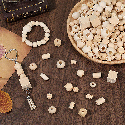 300Pcs 10 Styles Wood European Beads WOOD-SP0001-48-1