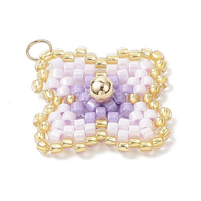 Handmade Glass Seed Beaded Quatrefoil Pattern Pendants PALLOY-MZ00965-02-1