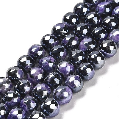 Electroplated Natural Fire Crackle Agate Round Beads Strands G-G0006-A02-05-1