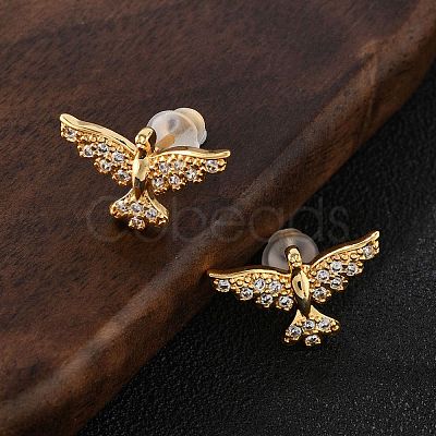 Eagle Brass Micro Pave Clear Cubic Zirconia Stud Earrings EJEW-B131-06G-1