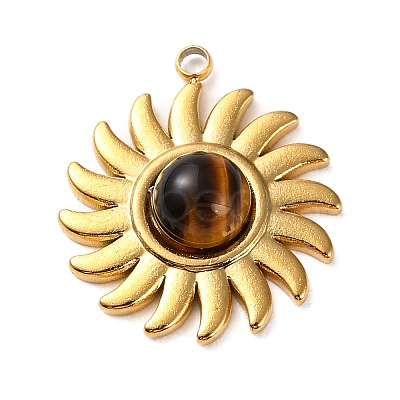 Natural Tiger Eye Sun Pendants STAS-P328-05G-01-1