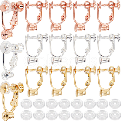 24Pcs 3 Colors Brass Screw On Clip-on Earring Findings KK-SP0001-19-1