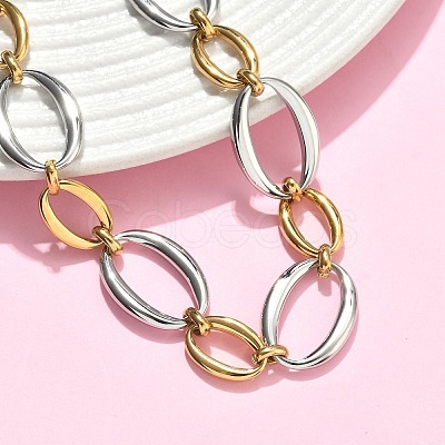 Two Tone 304 Stainless Steel Oval Link Chain Bracelets for Women BJEW-F533-02F-G-1
