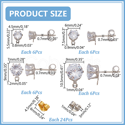 925 Sterling Silver Micro Pave Cubic Zirconia Stud Earring Findings STER-AR0001-28-1