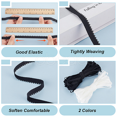 25M 2 Colors Flat Polyester Elastic Cord with Flower Edge OCOR-BC0006-90-1